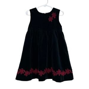 Hanna Andersson Black Velvet Floral Holiday Sleeveless Lined Dress Size 90 / 3T